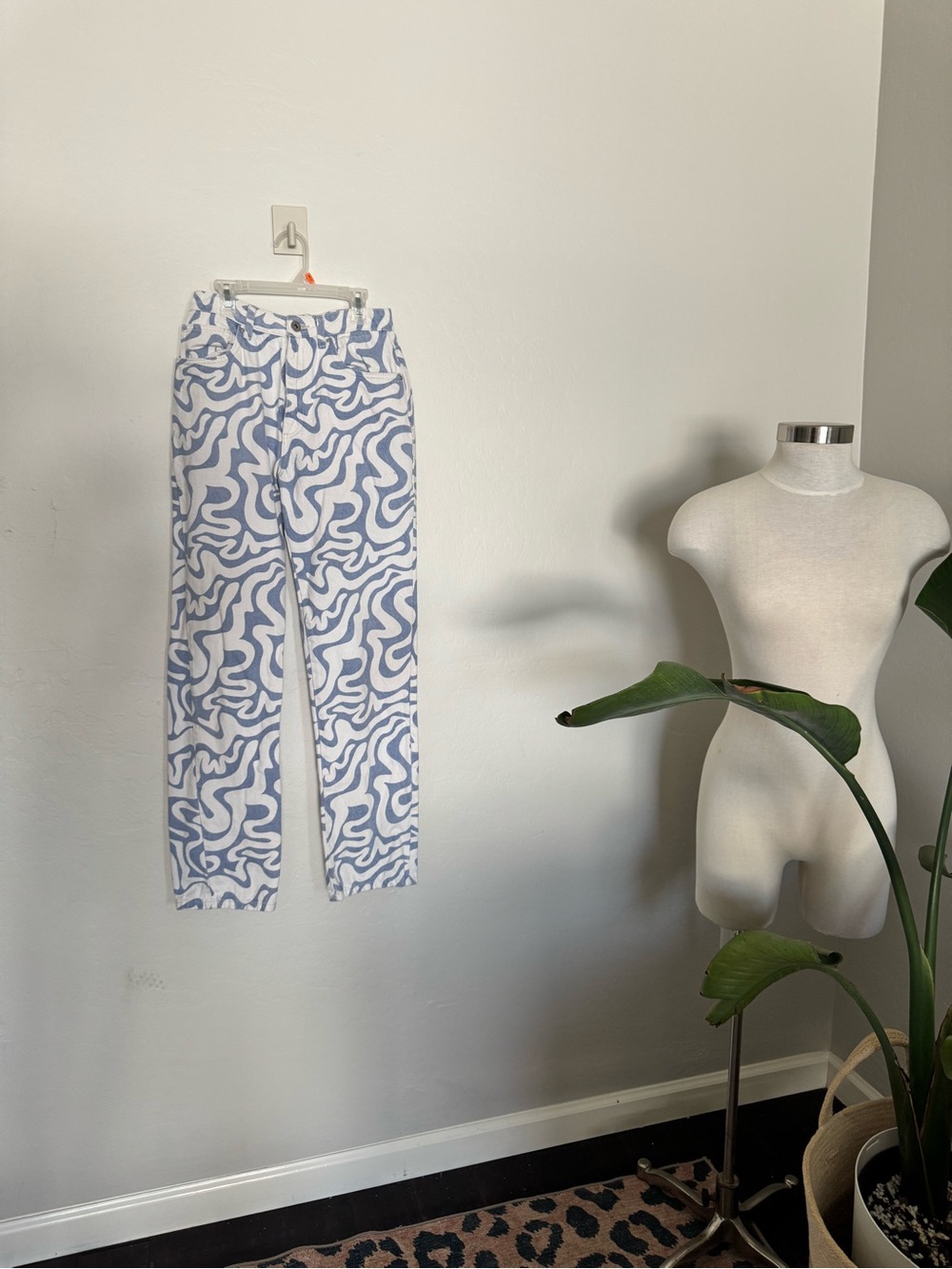 Blue & White Abstract Print Jeans